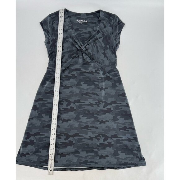 Soybu Sport Gray Camo V-Neck Dress Sz M Preppy Boho Athleisure - Picture 6 of 9